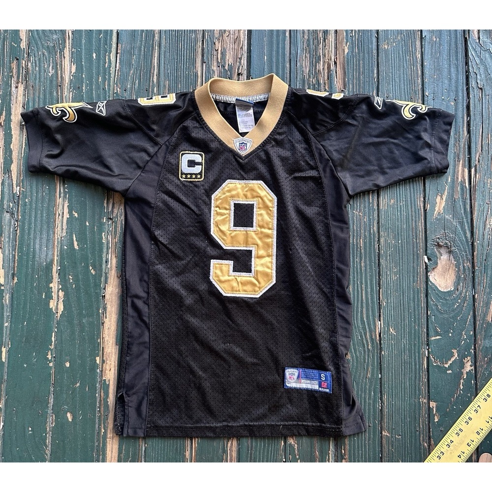 Reebok NFL on field New Orleans Saints Brees #9 Captain C Patch Jersey Youth
